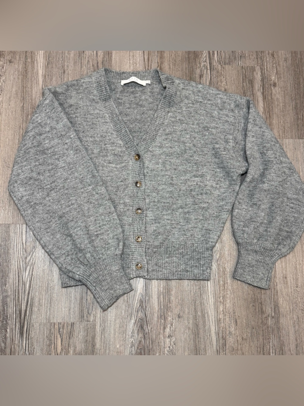 ASTR The Label Heather Grey Cropped Balloon Sleeve Cardigan Sweater M
